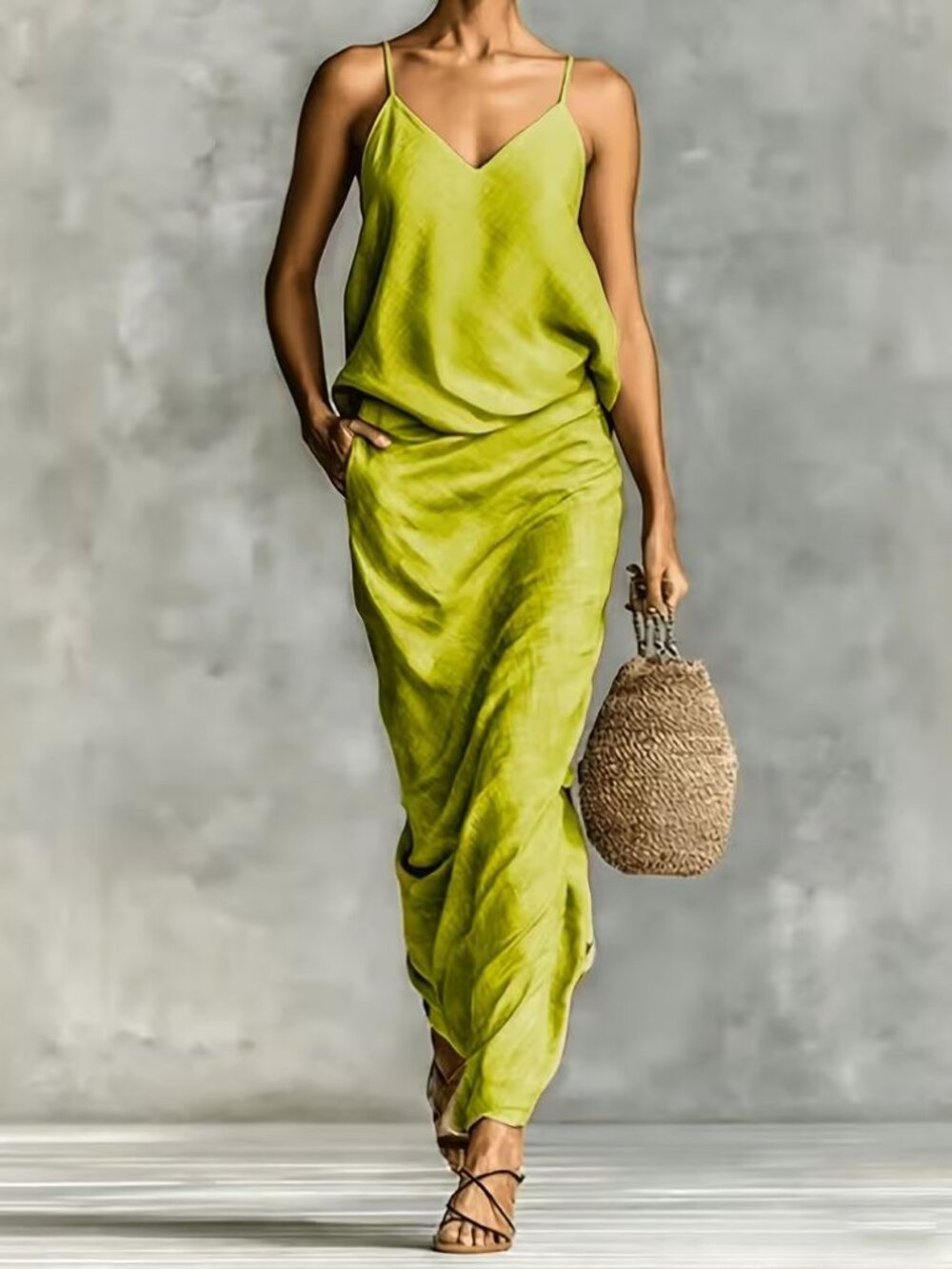 Yellow-Green Summer Cami Top and Maxi Skirt
